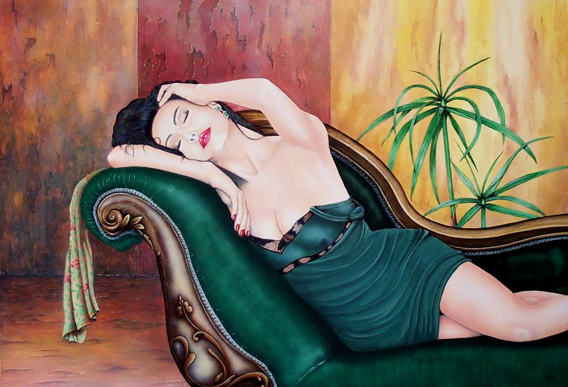 Figurative fine art Painting.  Reclining.  Peter Buddle